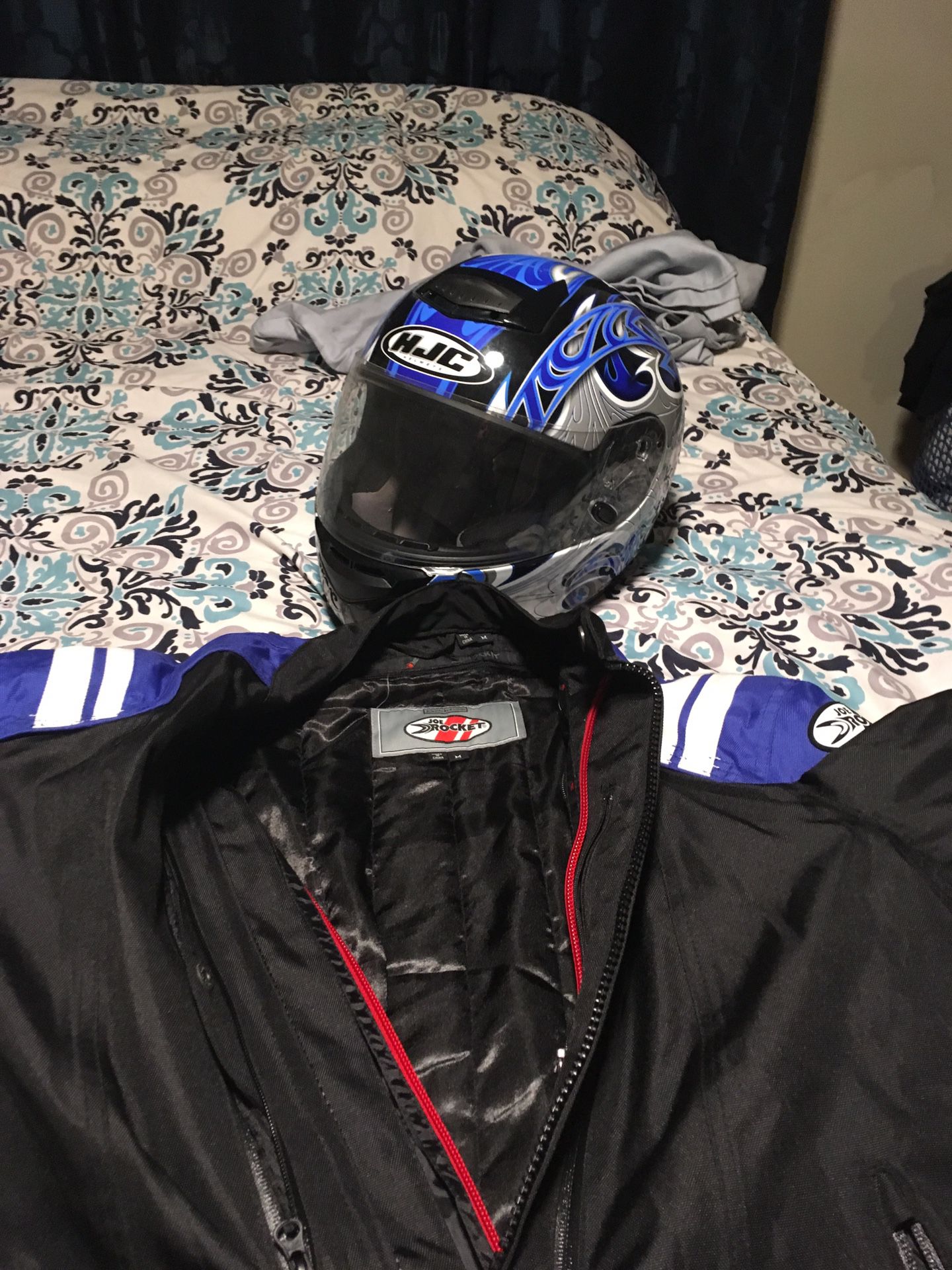 Joe Rocket motorcycle jacket and HJC helmet
