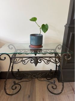 Wrought Iron Glass Top Console Table