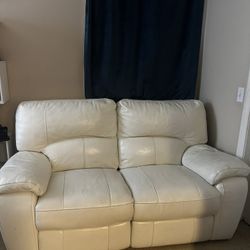 White Leather Powered Reclining Couch 