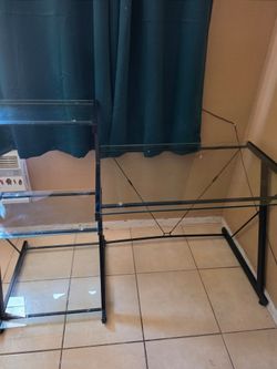Glass desk with 3 tier shelf