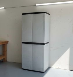 Delivery Available! Keter Plastic Resin Double Doored Patio Garden Garage Storage Shelf Cabinet! Great condition!  30x19x70in