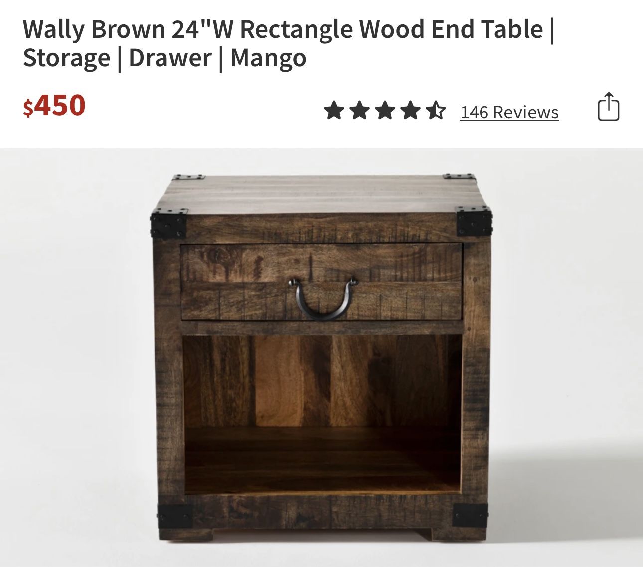 24"W Rectangle Wood End Table
