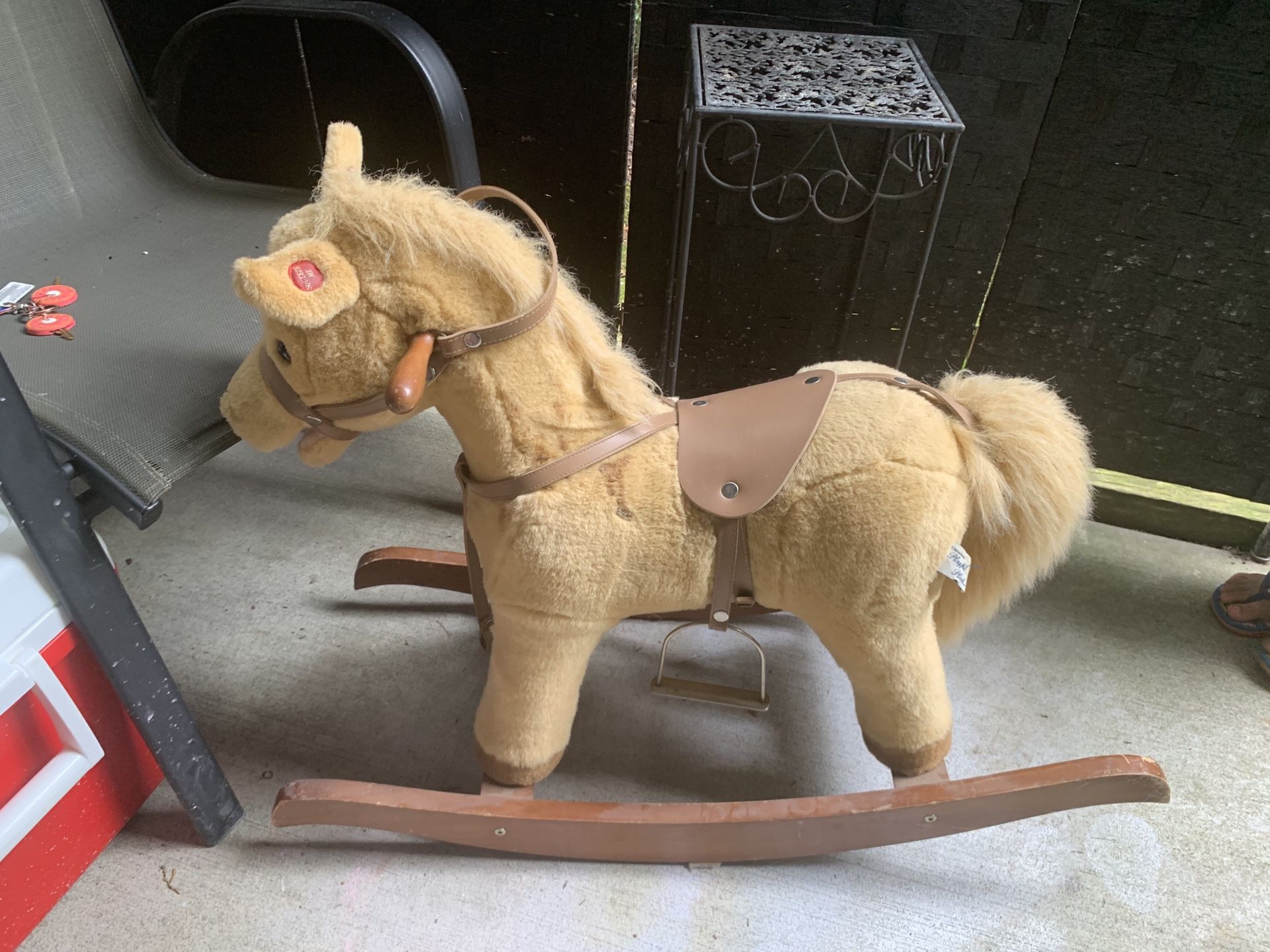 Kids Toy Rocking Horse Wood Plush Pony Traditional Gift w/ Sound