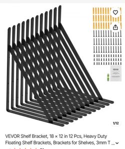 Shelf Bracket, 18 x 12 in 12 Pcs, Heavy Duty