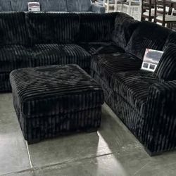 New 99x99 Corduroy Sectional Couch With Ottoman / Free Delivery 
