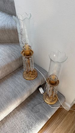 Vintage Crystal Prism Parlor Lamp: Etched Shade