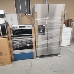 New Whirlpool Stainless Steel Fridge And Electric Stove