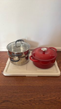 Tramontina Cast Iron Dutch Oven + Stainless Steel Steamer Pot – $5 Each