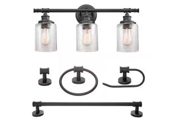 Camden 23 in. 3-Light Vintage Bronze Vanity Light 5-Piece Set with Clear Glass Shades for Bathroom