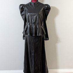 Shein Black Faux Leather Long Skirt And Top Set Size Large (Eu 40-42, US 8-10) 