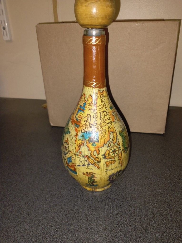 Antique Wine Decanter With Map Clean 