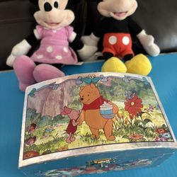 Disney 1960s Winnie The poo Music Jewelry Box Also Mickey And Money Mouse Plush Dolls 