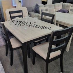 ✅️✅️5 pc  two tone finish wood dining table set padded seat chairs✅️✅️✅️
