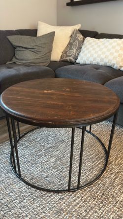 Round Wood and Metal Coffee Table