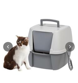 IS USA Large Front Door Cat Litter Box, Walk-in Entry, Gray Easy Access Needs, Private Enclosure Design, Covered Walk-Through, Contained Environment, 