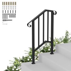 Hand Rails For Outdoor Steps-Adjustable Angle 1-2 Steps Stair Handrail-Galvanized Alloy Steel-600 Lb LC-Indoor Stair Railing Kit-Waterproof Exterior P
