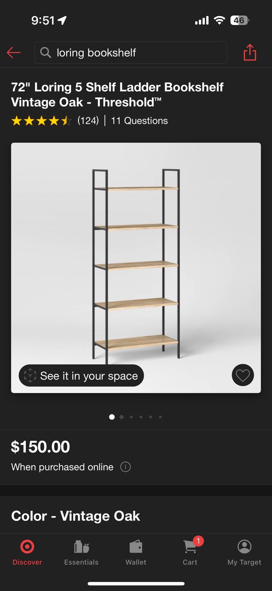 72" Loring 5 Shelf Ladder Bookshelf Vintage Oak - Thresholdâ„¢