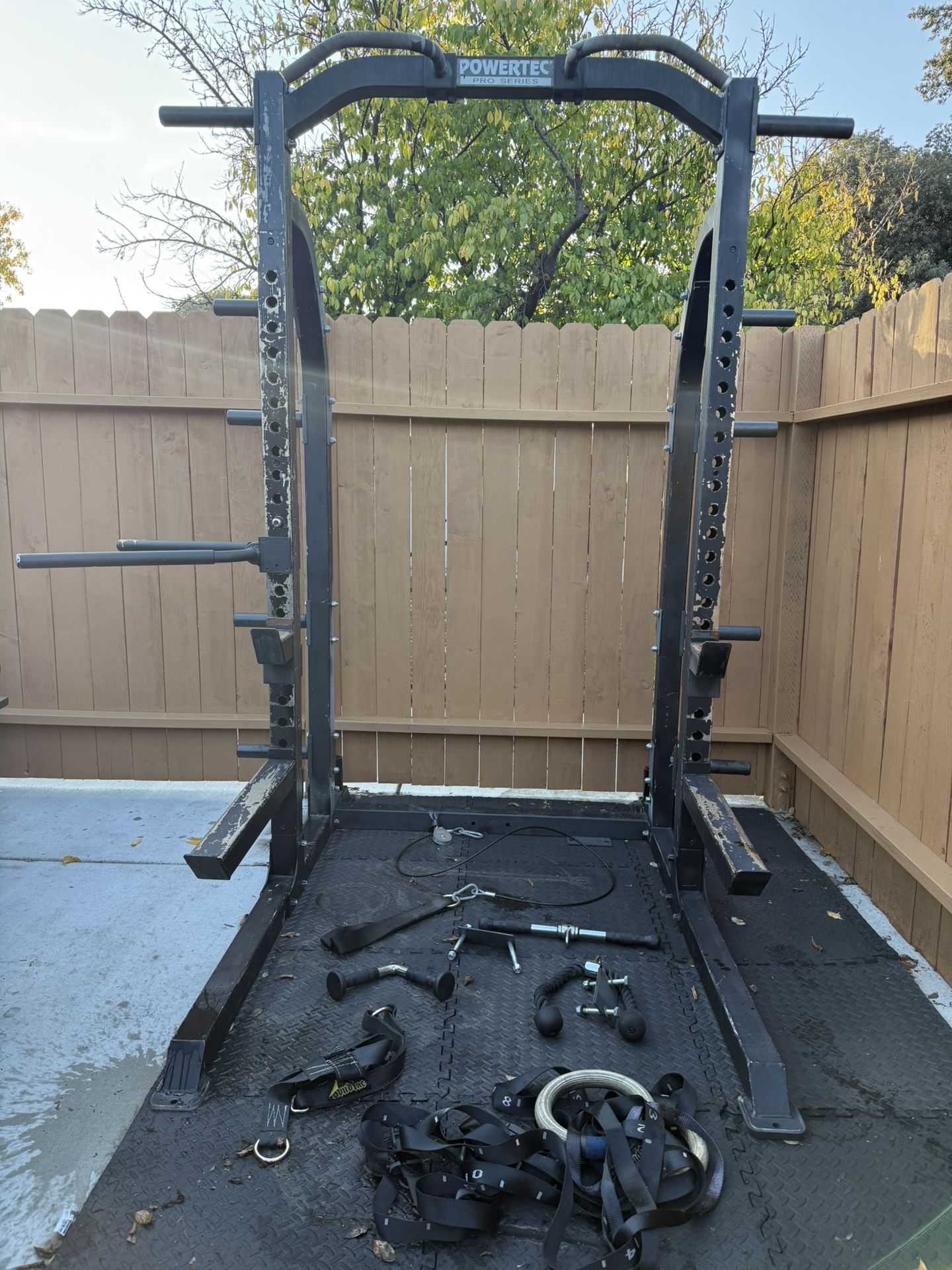 Powertec Pro-Series Power Rack Cage With Attachments | Squat, Bench, Dip, Cables
