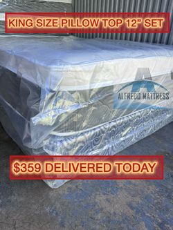 King mattress pillow top and box spring set (2pc - brand new)