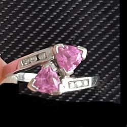 10k White Gold Ring with Pink Gemstones and CZ Stones