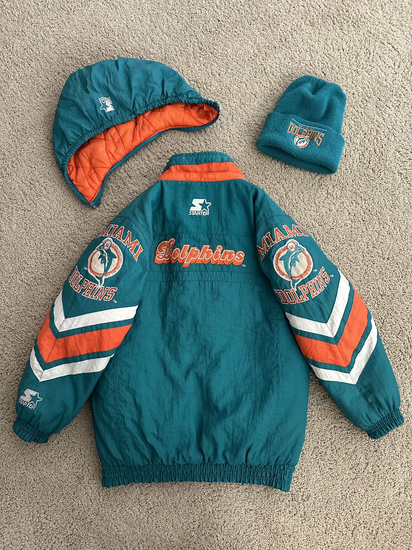 Vintage Starter Proline Dolphins Full Zip Winter Jacket W/ Beanie