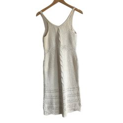 Neutral Ecru Beige Crochet Tank Dress US XS 