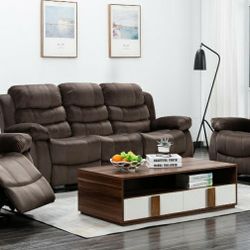 Brownie Cocoa Short Plush Reclining Living Room Set

