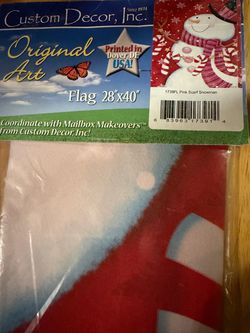 Custom Decor Pink Scarf Snowman Flag 28x40