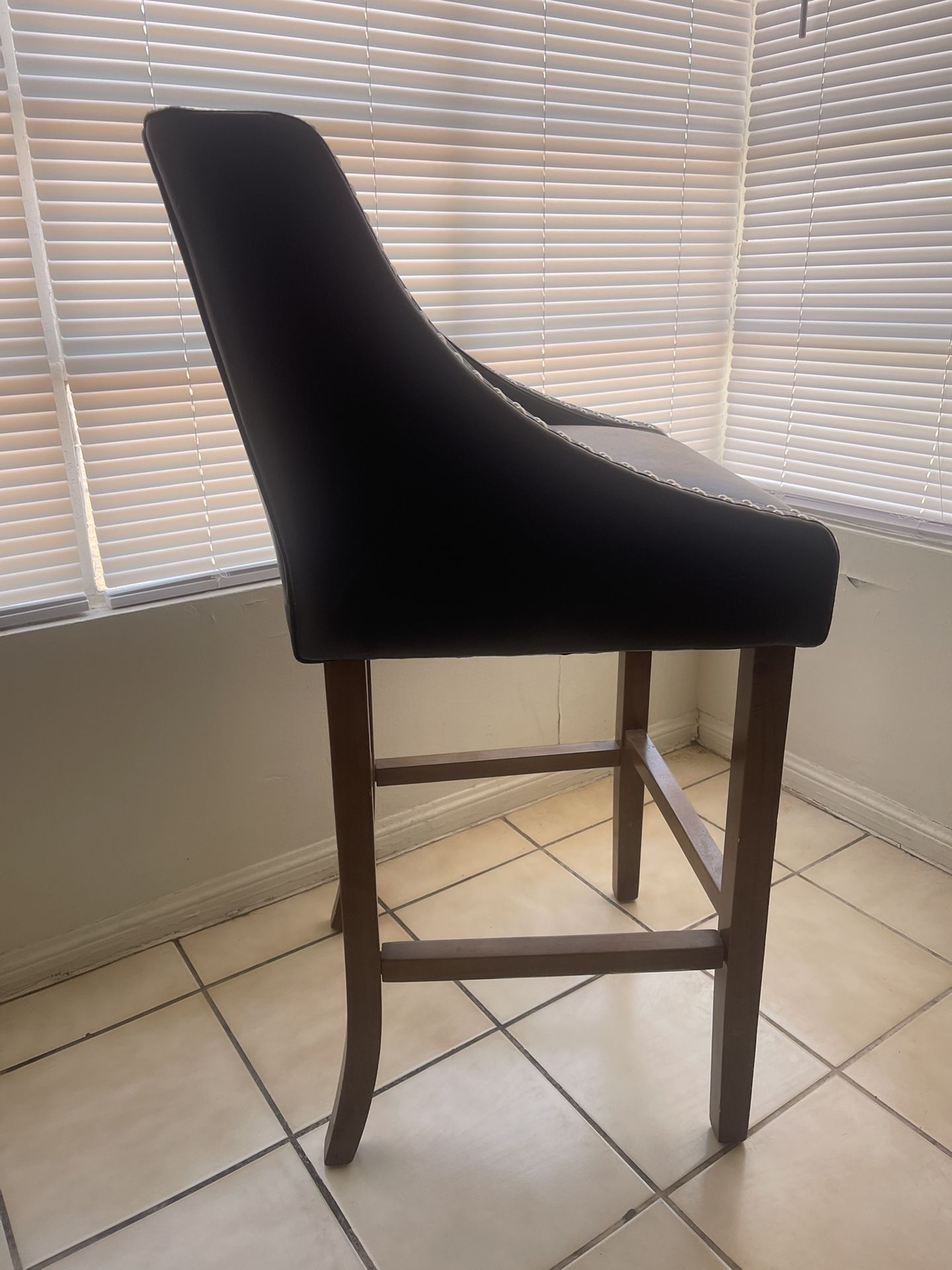 Leather And Wood Stool Chairs,