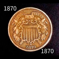 1870 Two Cent Piece; Full Shield, Key Date, "WE" Showing, Low Mintage,High Book Value!
