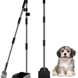 Dog Pooper Scooper, Upgraded Adjustable Long Handle Metal Pooper Scooper for Dogs, Pet Poop Scooper Set with Tray, Rake and Spade, Suit for Small Medi