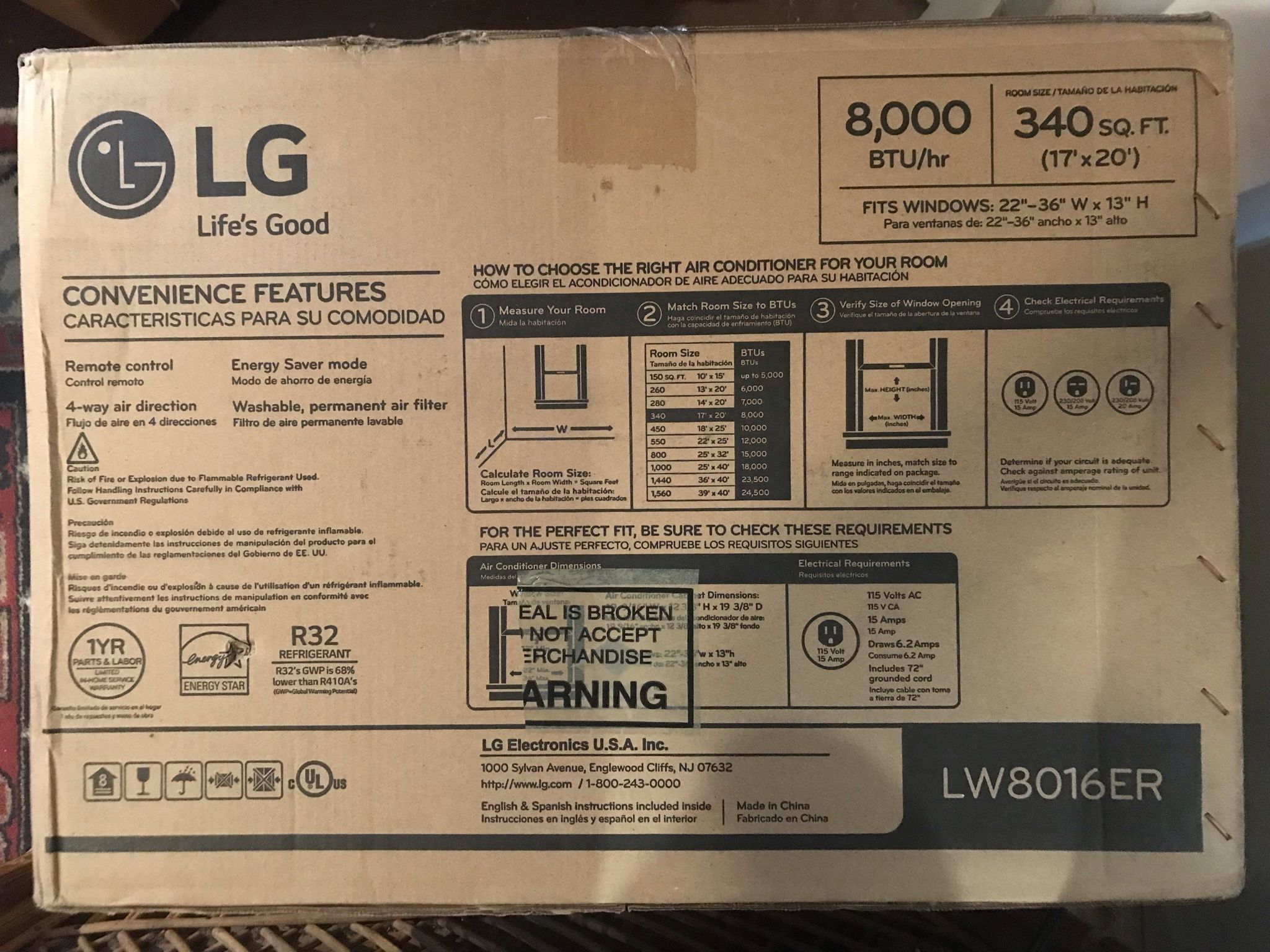 Window Air Conditioner (LG) New