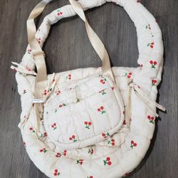 Cherry Printed Quilt Cloud Handbag & Matching Crossbody Bag With Adjustable Strap!