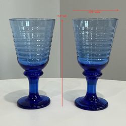 Pair of Vintage Libby Sirrus Thick Cobalt Blue Ribbed Water or Ice Tea Glasses