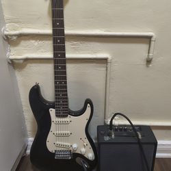 Fender Squire Strat Electric Guitar With Amp And Cord And Pics