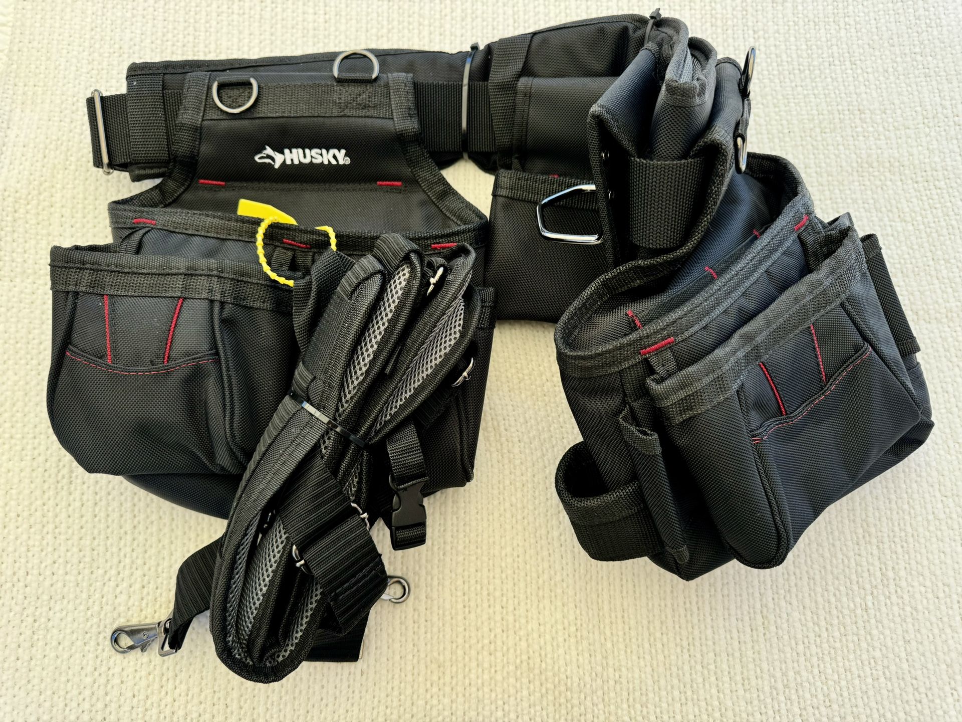 New! Husky 3-Bag 17 Pocket Black Framer's Suspension Rig Work Tool Belt with Suspenders