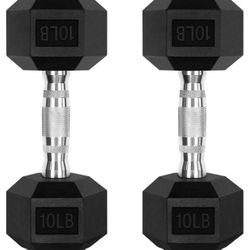 RitFit 10LBS  Rubber Encased Hex Dumbbell Sets with Optional Rack for Home Gym, Coated Hand Weight