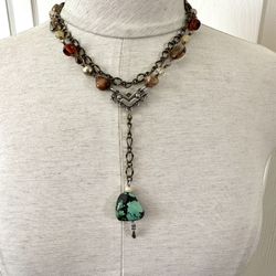 Turquoise Long Beaded Necklace 