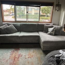 Beautiful Grey Plush Corduroy Modular Sectional
