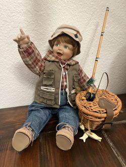 Vintage Fishing Boy Porcelain Doll