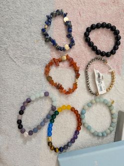 Lot of 7 Beaded Stone Stretch Bracelets
