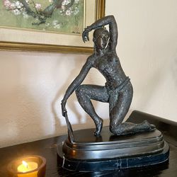 Fan Dancer Bronze Statue on Marble Base