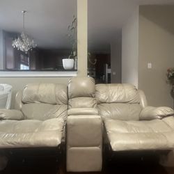 Leather Two Piece Sofa Set… Sofa With Recliners And Love Seat With Recliners And Rockers 
