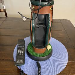 Vintage Golf Bag Telephone Green Brown Clubs Push Button