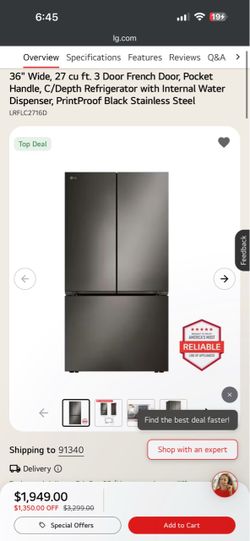 LG 36" French Door Refrigerator Black Stainless Steel