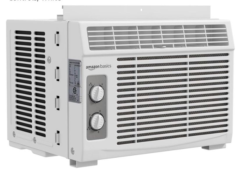 Amazon Basics 5000-BTU Small Window Air Conditioner, Up to 150 Sqf, Window AC Units with Cool and Fan Functions, Washable Filter, Adjustable Window Ki