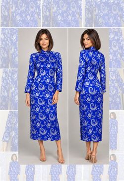 Halloween Royal Blue Asian Brocade Dress Size XS – Silver Floral Qipao Style