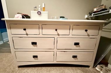 Nadeau Handcrafted Distressed White Wood Dresser - 60” Wide
