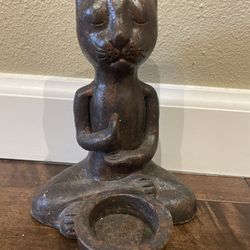 Meditating Ceramic Cat Statue