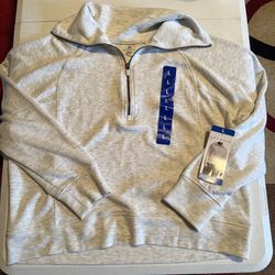 Danskin Luxe Half Zip Sweatshirt Top Ladies Sz Large Silver Heather color NWT